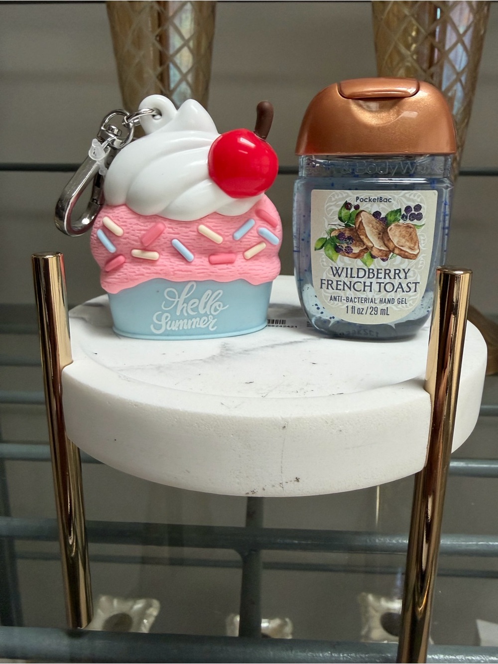 Bath & Body Works Pink Blue Cupcake Charm PocketBac Holder with Red Cherry NWT